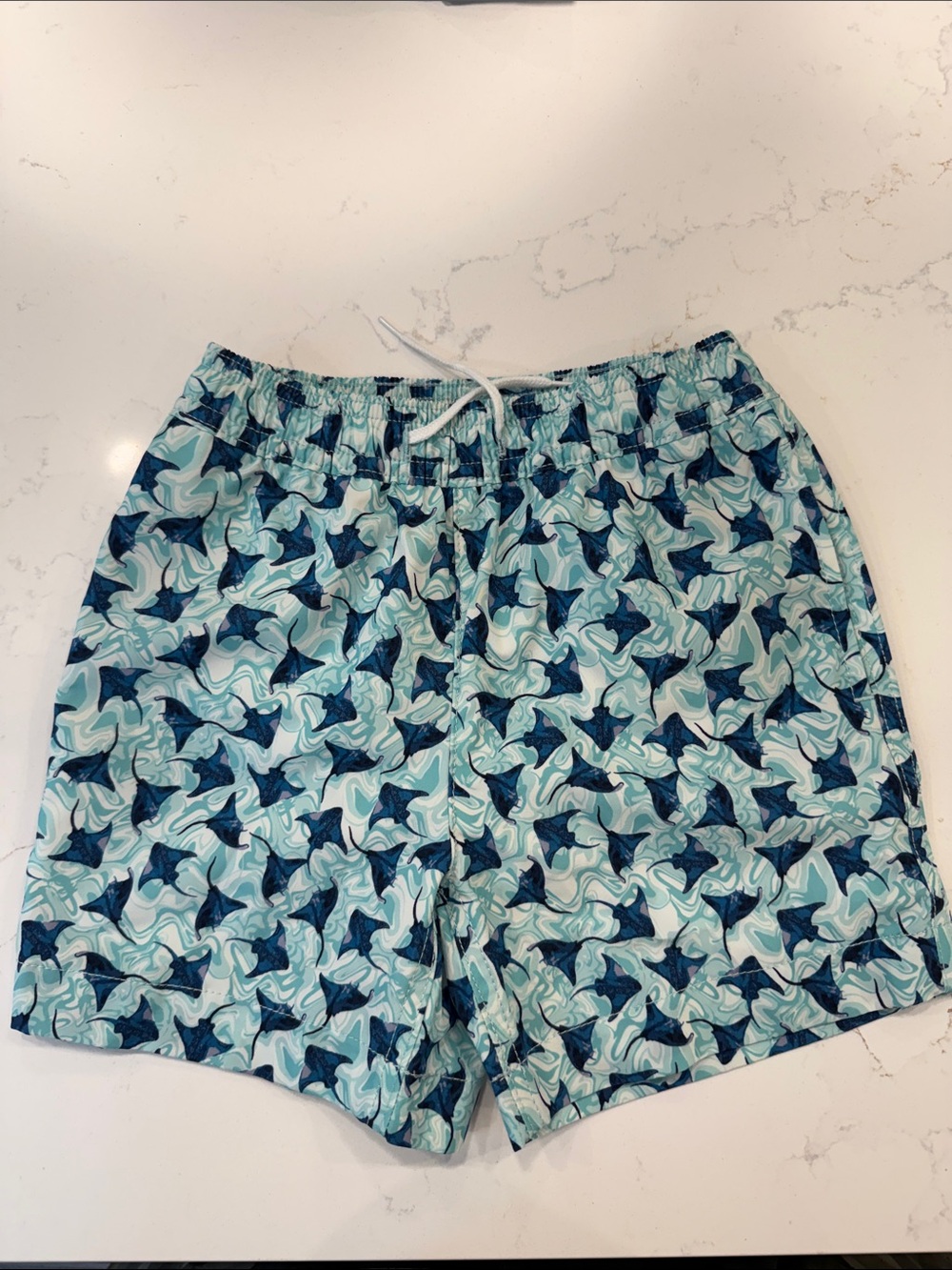 J. Crew Boys' Blue and Teal Manta Ray Print Swim Trunks